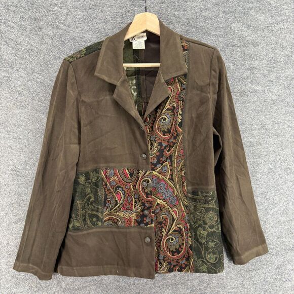 Studio Jacket Women 14 Brown Paisley Button Up Collared Long Sleeve Casual - Picture 1 of 6